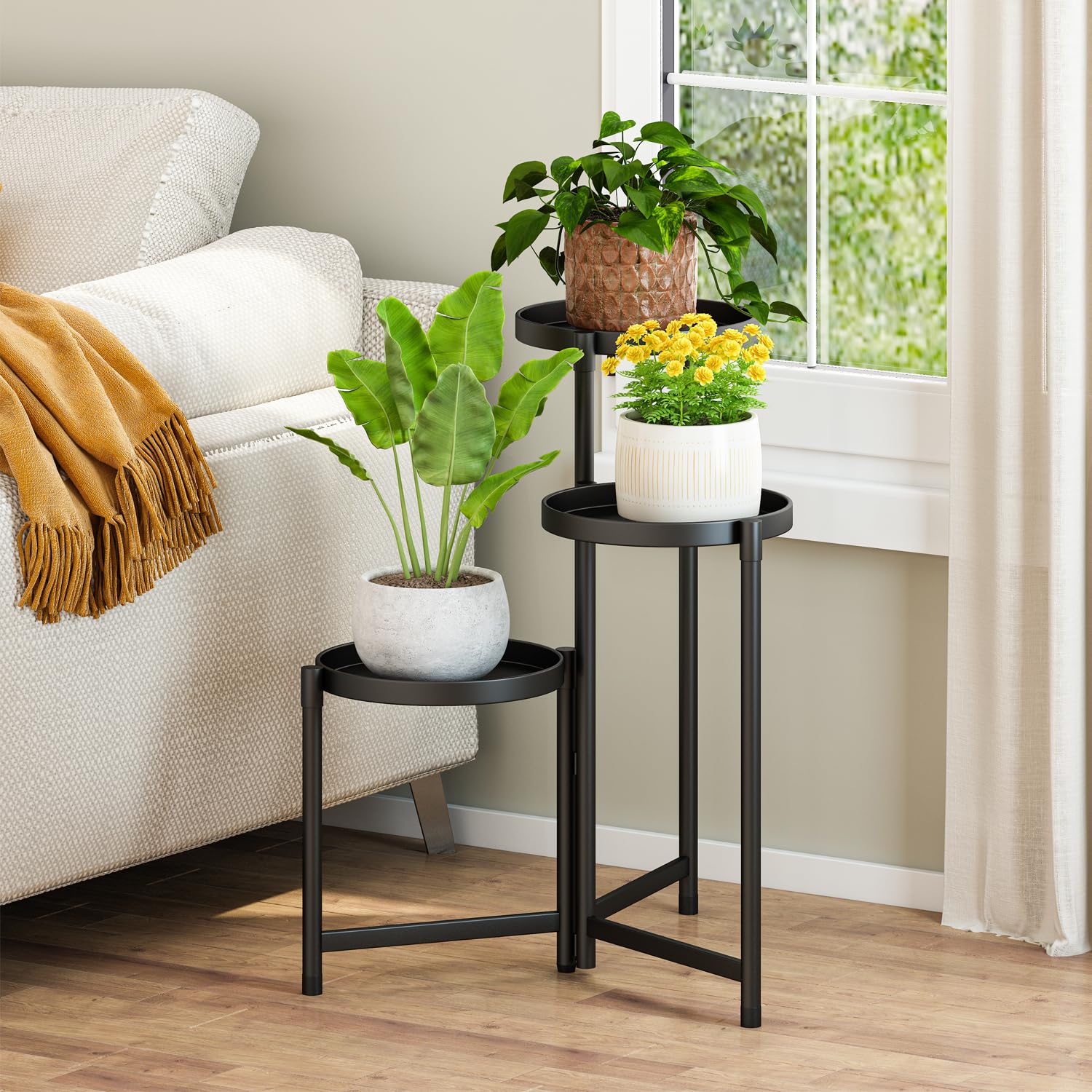 Atpddpey indoor-outdoor plant display rack keeps patio organized and tidy.