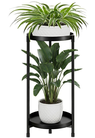 Atpddpey 2-tier black plant stand for indoor and outdoor use displaying multiple pots