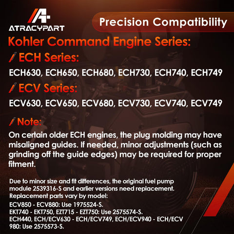 ATRACYPART Kohler ECH/ECV compatibility view shows engine matching options