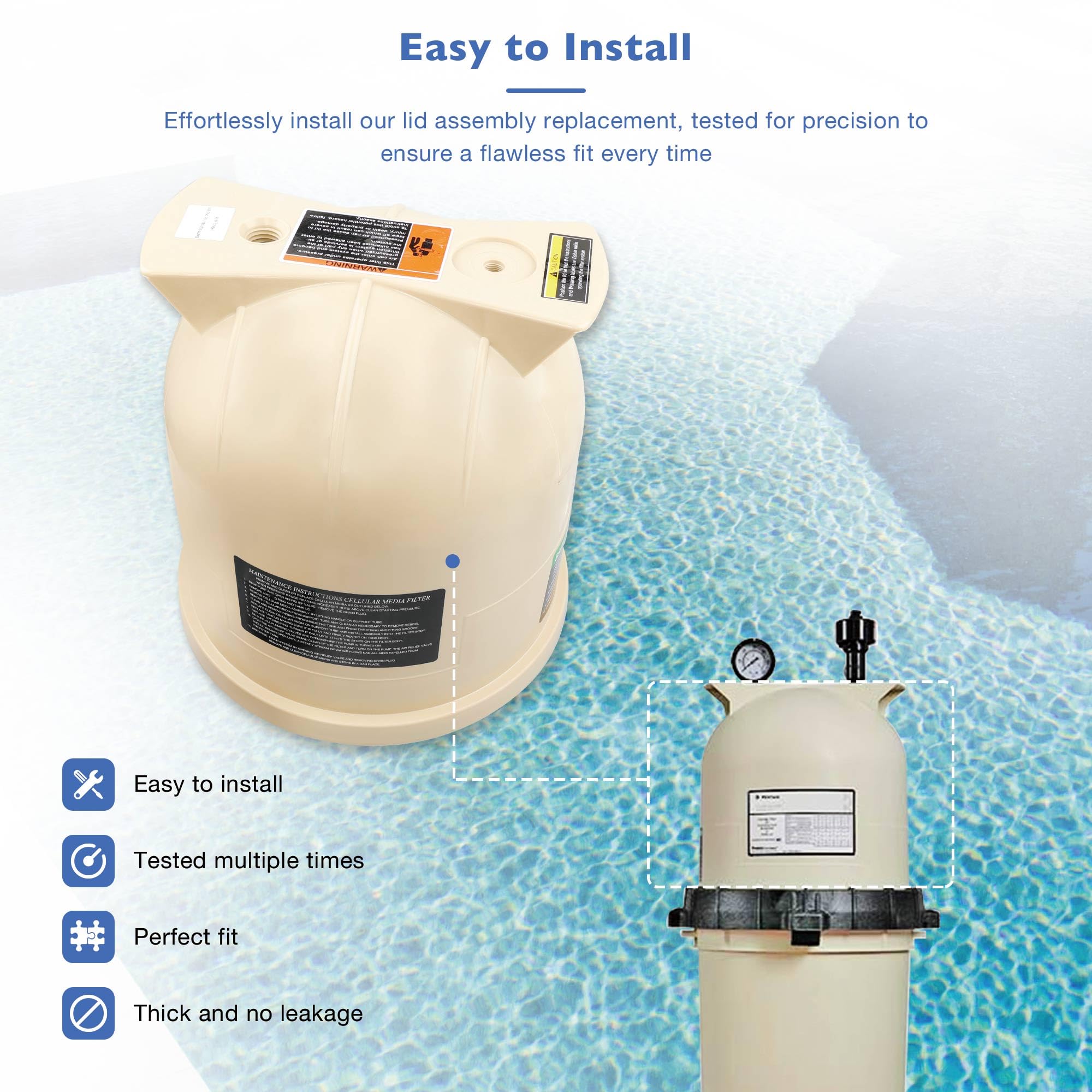 ATRACYPART durable lid material withstands sun and chemicals for long-lasting pool maintenance