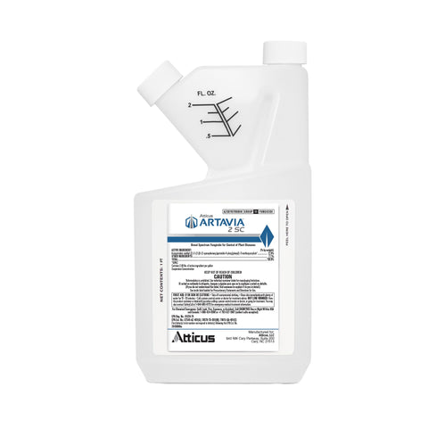 Atticus Artavia 2SC azoxystrobin bottle providing root-to-leaf protection against turf fungi.