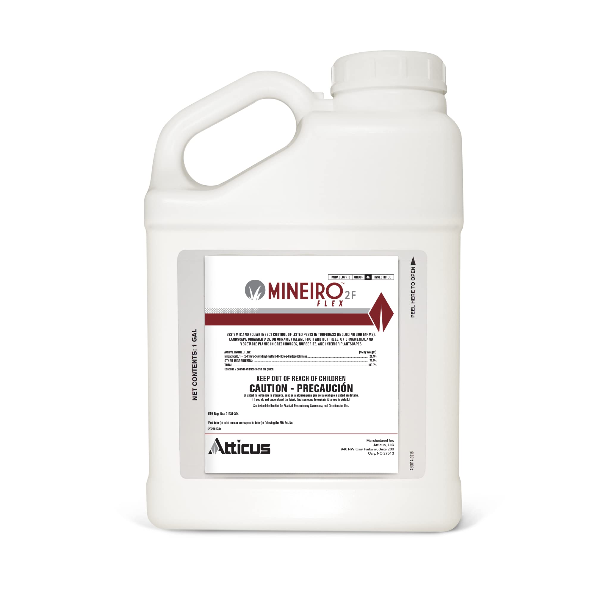 Atticus Mineiro 2F Flex bottle close-up shows ready-to-use systemic insecticide for robust lawn protection.