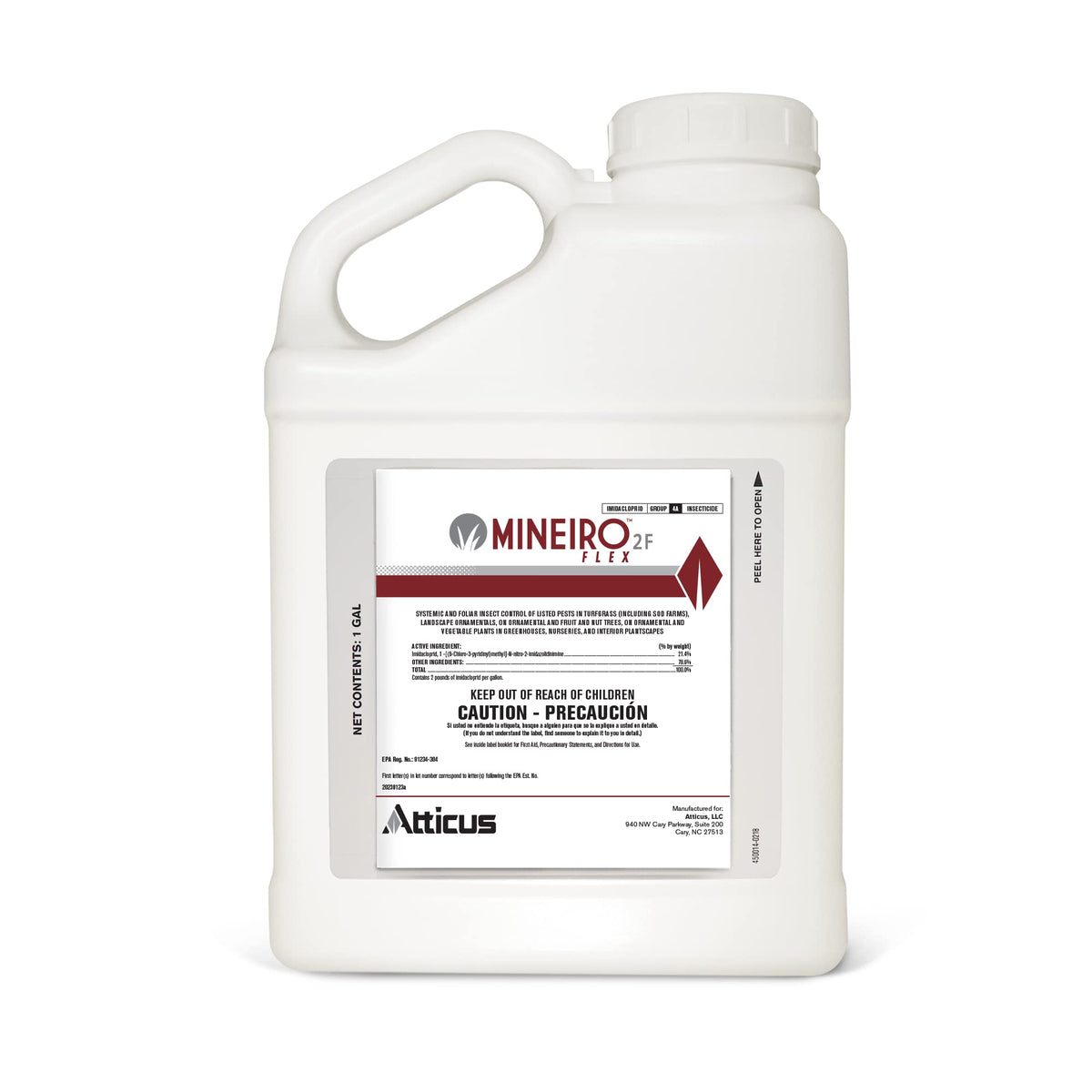 Atticus Mineiro 2F Flex bottle close-up shows ready-to-use systemic insecticide for robust lawn protection.