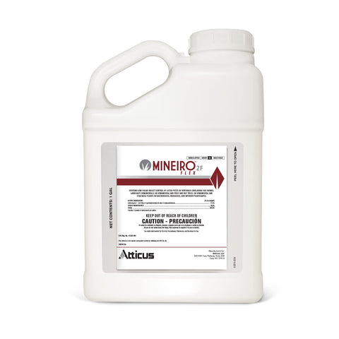 Atticus Mineiro 2F Flex bottle close-up shows ready-to-use systemic insecticide for robust lawn protection.