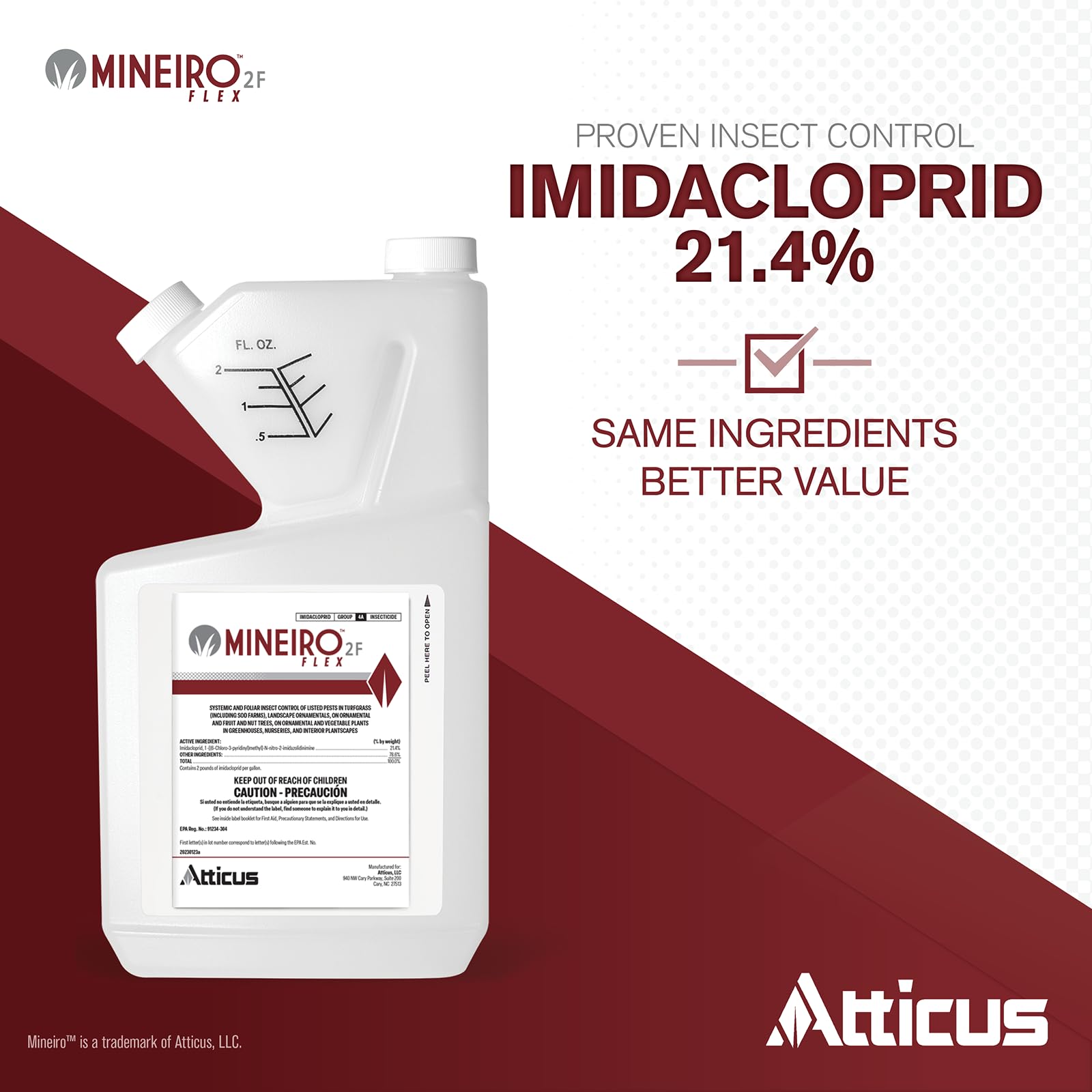 Atticus Mineiro 2F Flex label close-up with active ingredient and directions