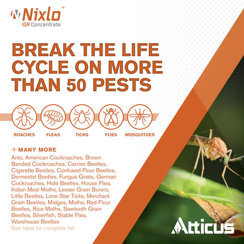 Atticus Nixlo IGR Concentrate label close-up highlights growth-regulating ingredient.