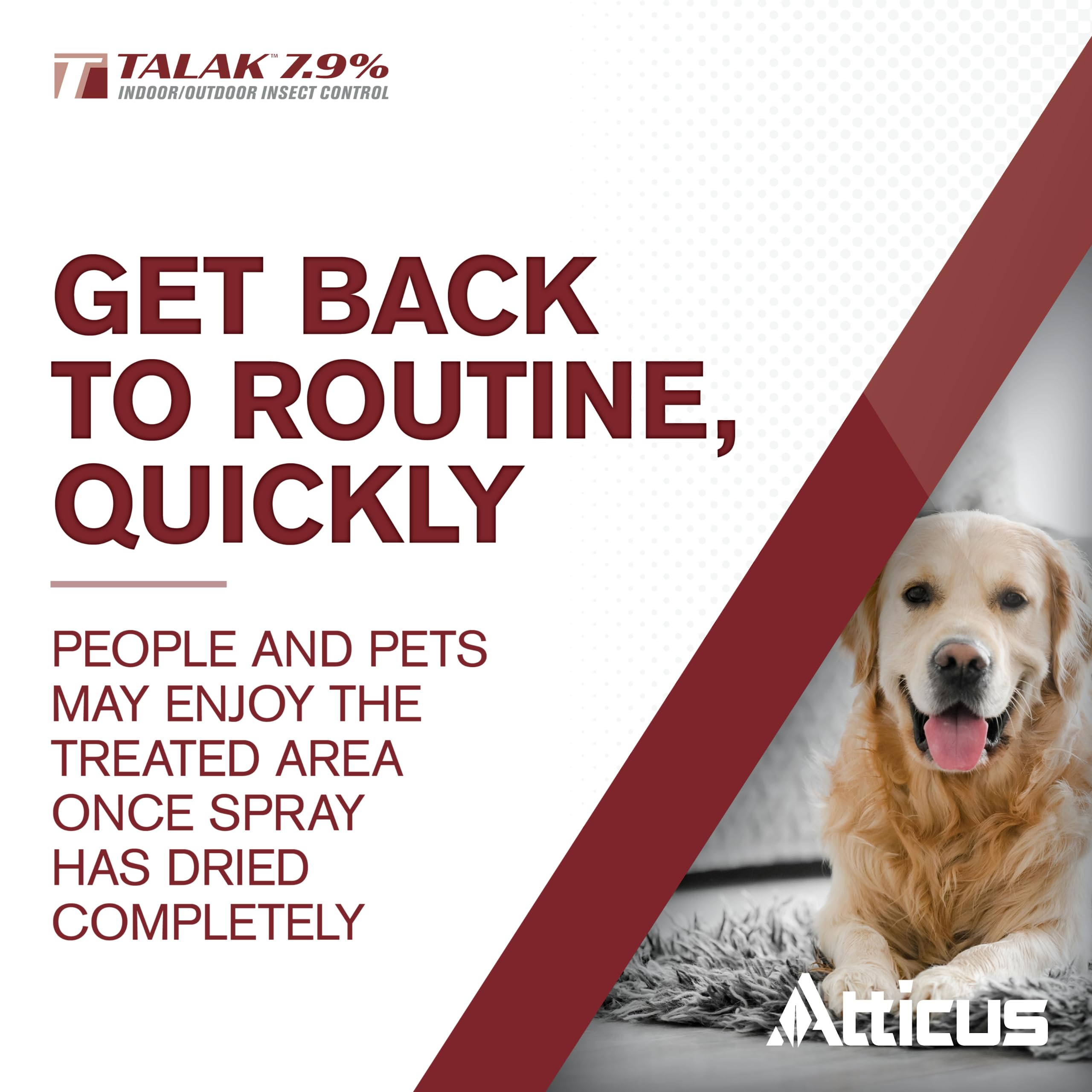 Atticus Talak 7.9% water-based formula dries clear and odor-free.