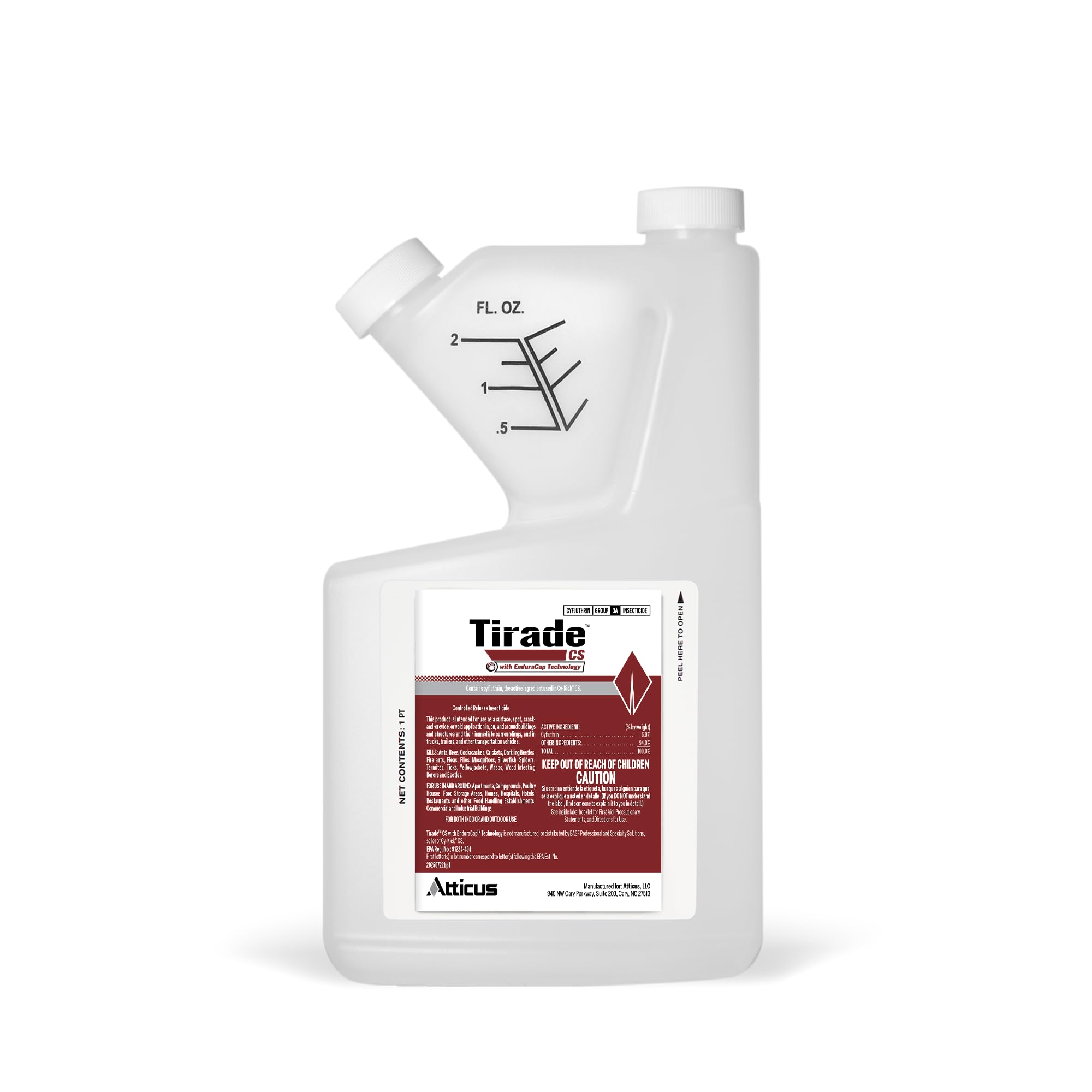 Atticus Tirade CS bottle pour shows time-release pest control for indoors and outdoors.