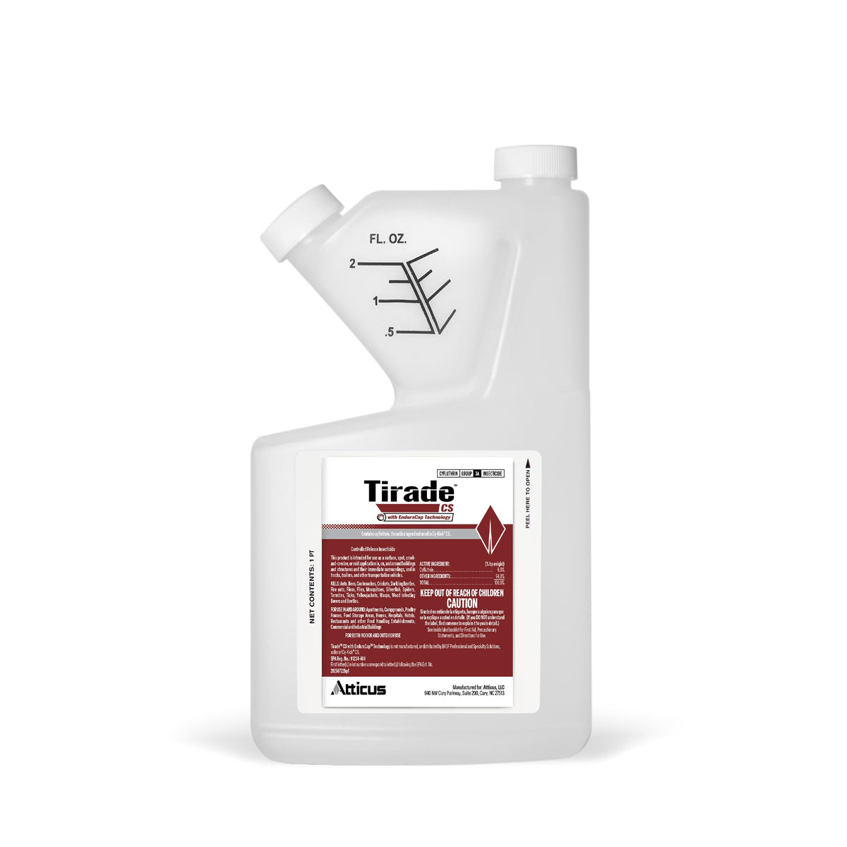 Atticus Tirade CS bottle pour shows time-release pest control for indoors and outdoors.
