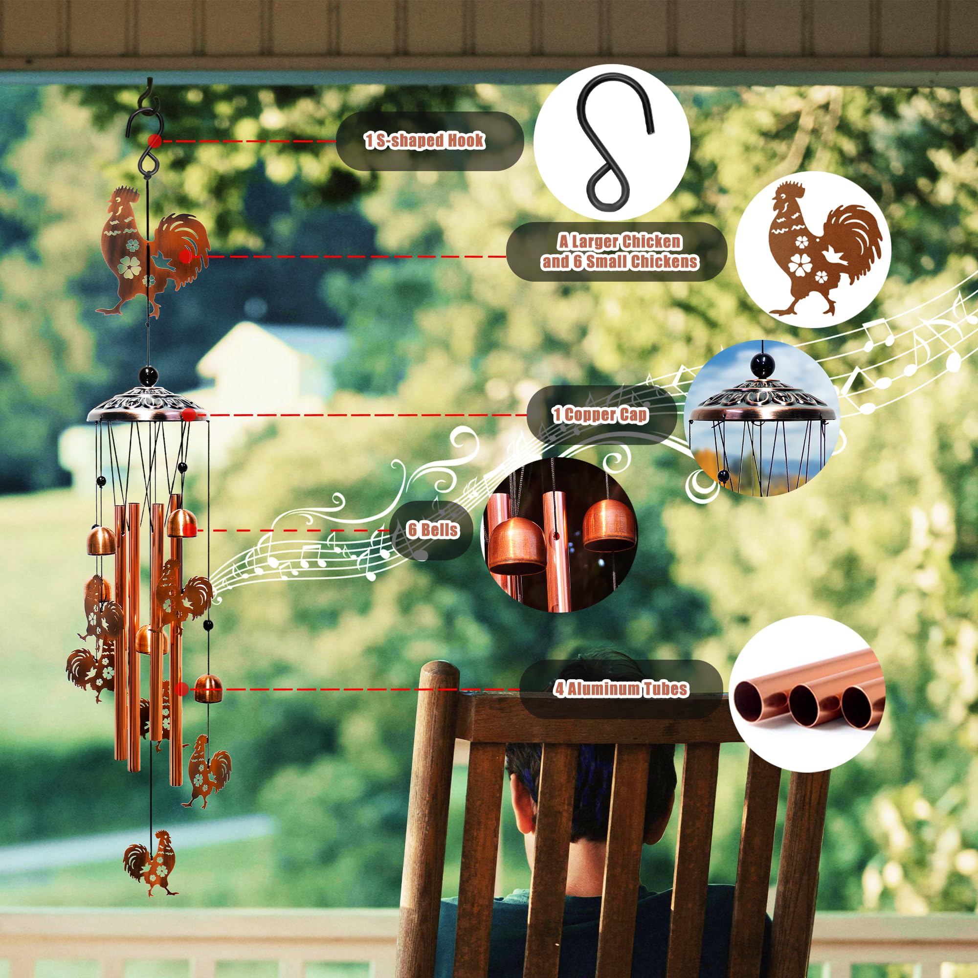 AttoShow aluminum tubes chicken wind chime emits gentle melody