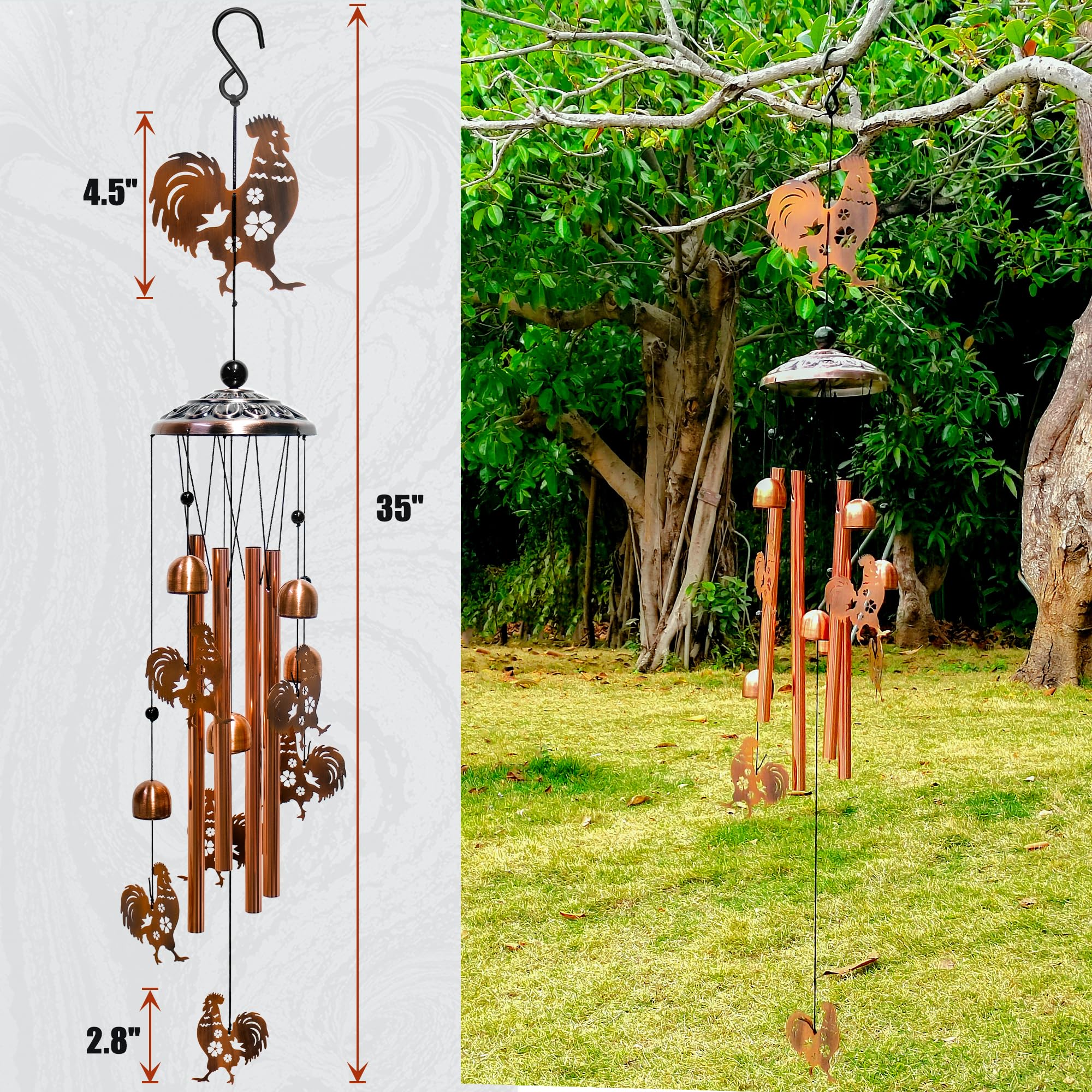 AttoShow hollow-out chicken wind chime design for porch display