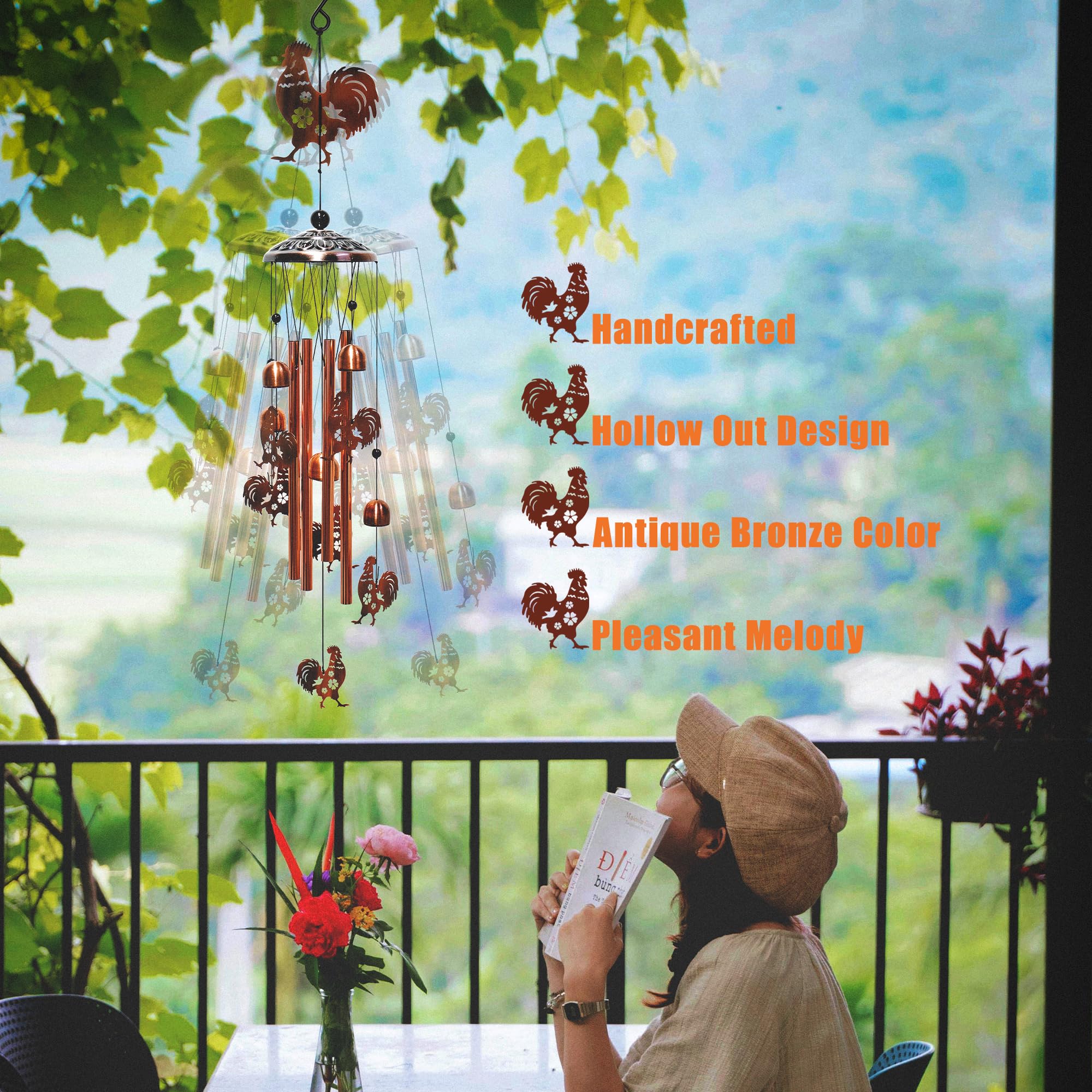 AttoShow durable weather-resistant chicken wind chime for year-round use