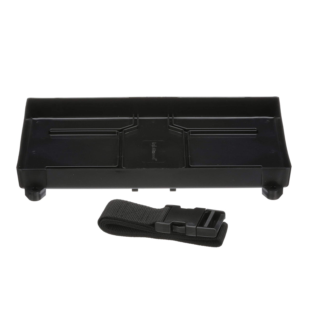 Attwood 9093-5 battery tray side view showing compact fit for tight spaces.
