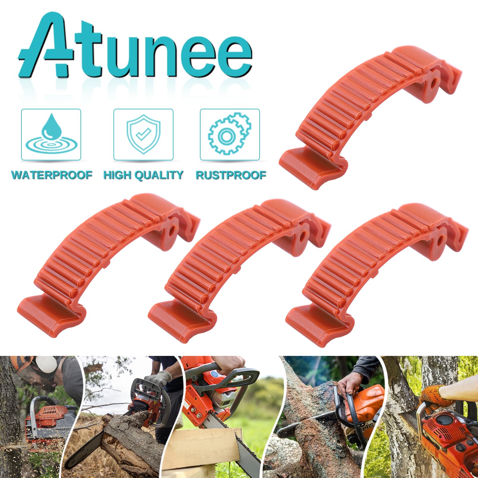 Atunee top clip buckle simplifies on-site repairs for chainsaws.