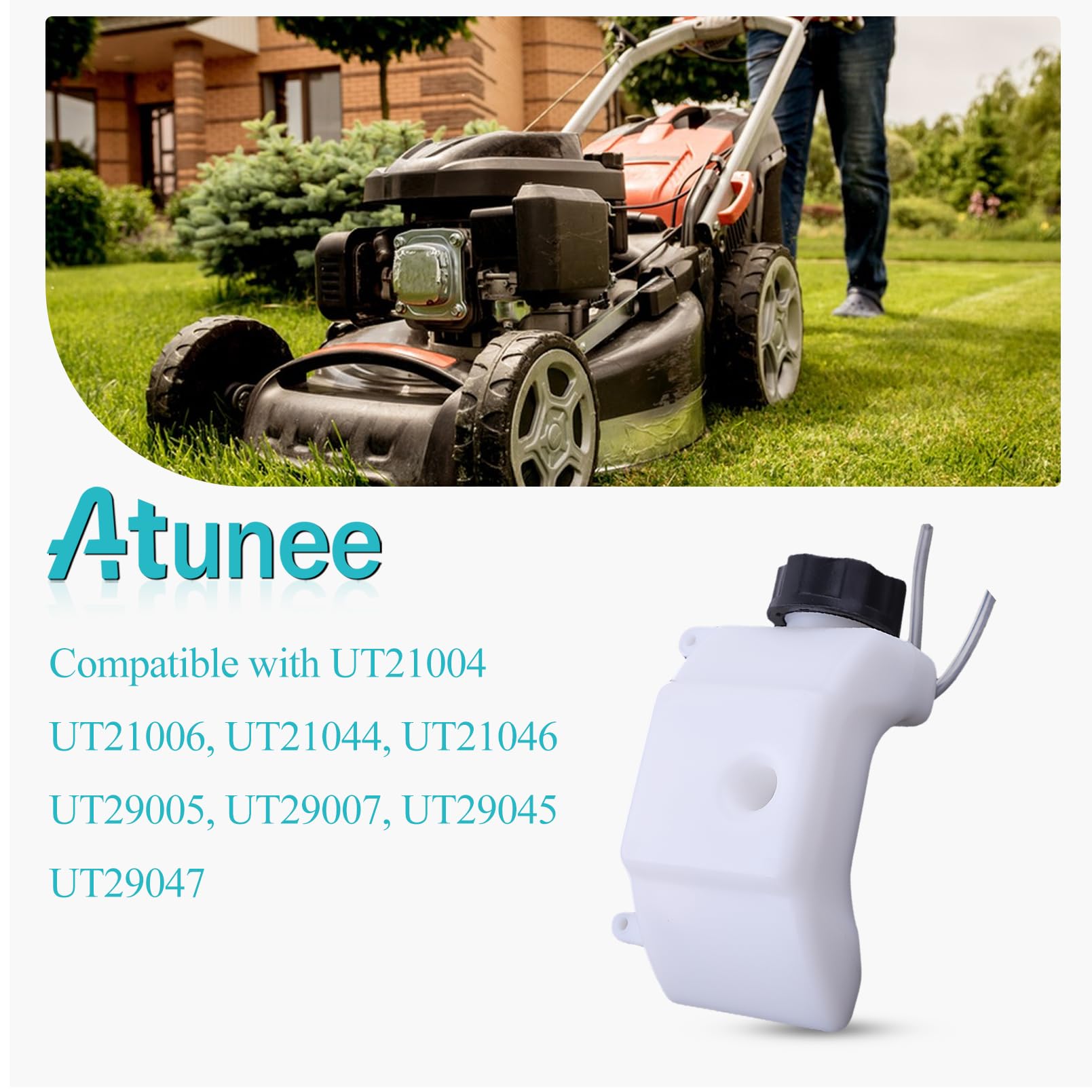 Atunee fuel tank cap shows secure seal to prevent leaks during operation.
