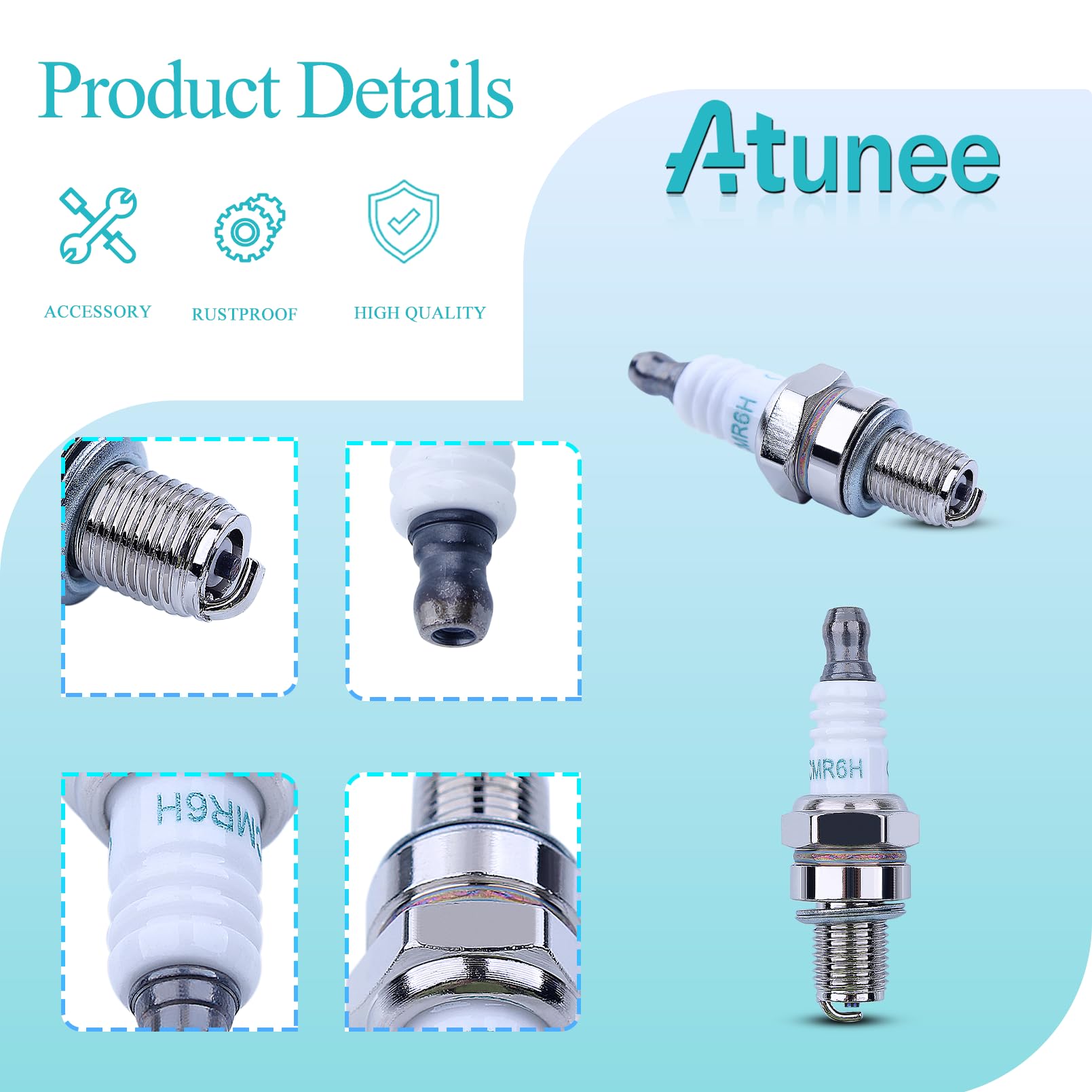 Atunee spark-plug closeup showing robust metal construction