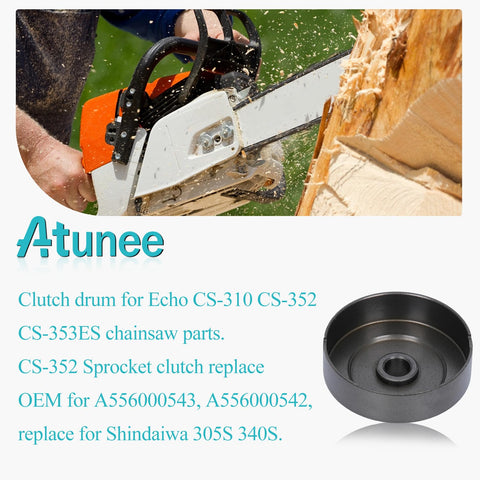 Atunee sprocket clutch drum for Echo CS-310 – side view highlighting bearing-ready design
