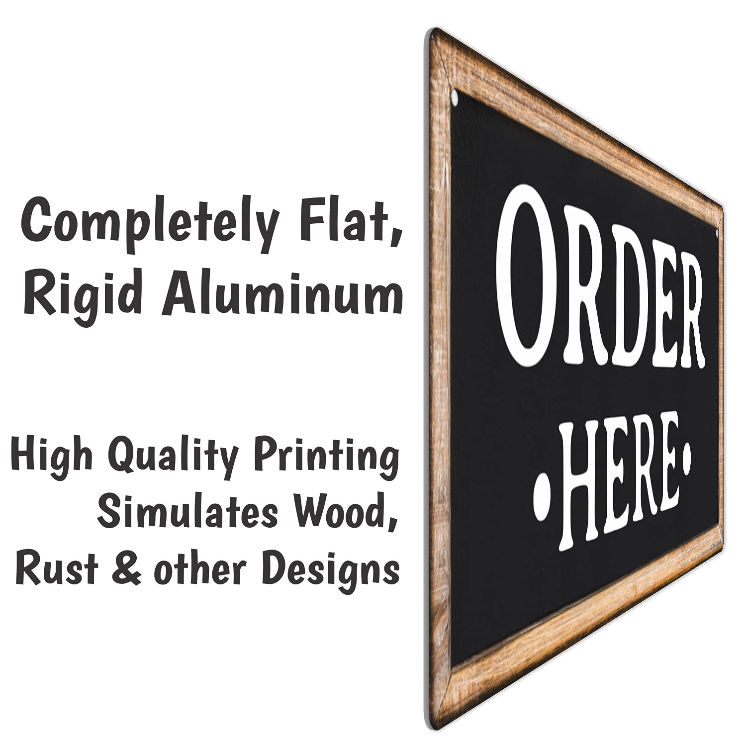 ATX Custom Signs wood-look finish adds rustic charm to spaces.