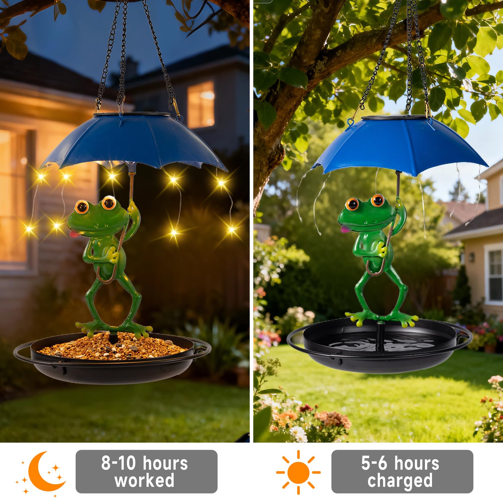 ATZNWX garden solar light bird feeder brightens evenings while inviting birds.
