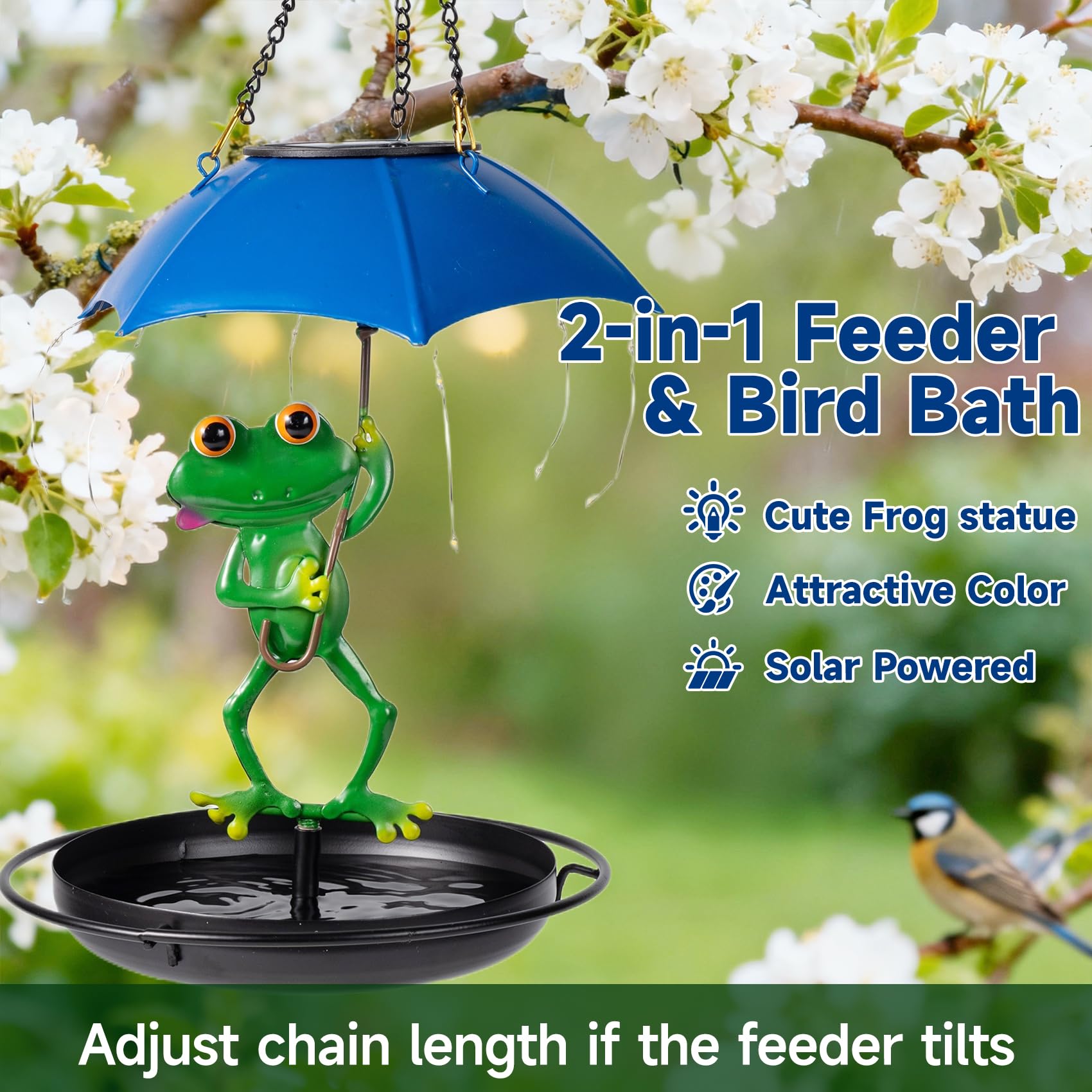 ATZNWX metal hummingbird feeder provides a durable garden focal point.
