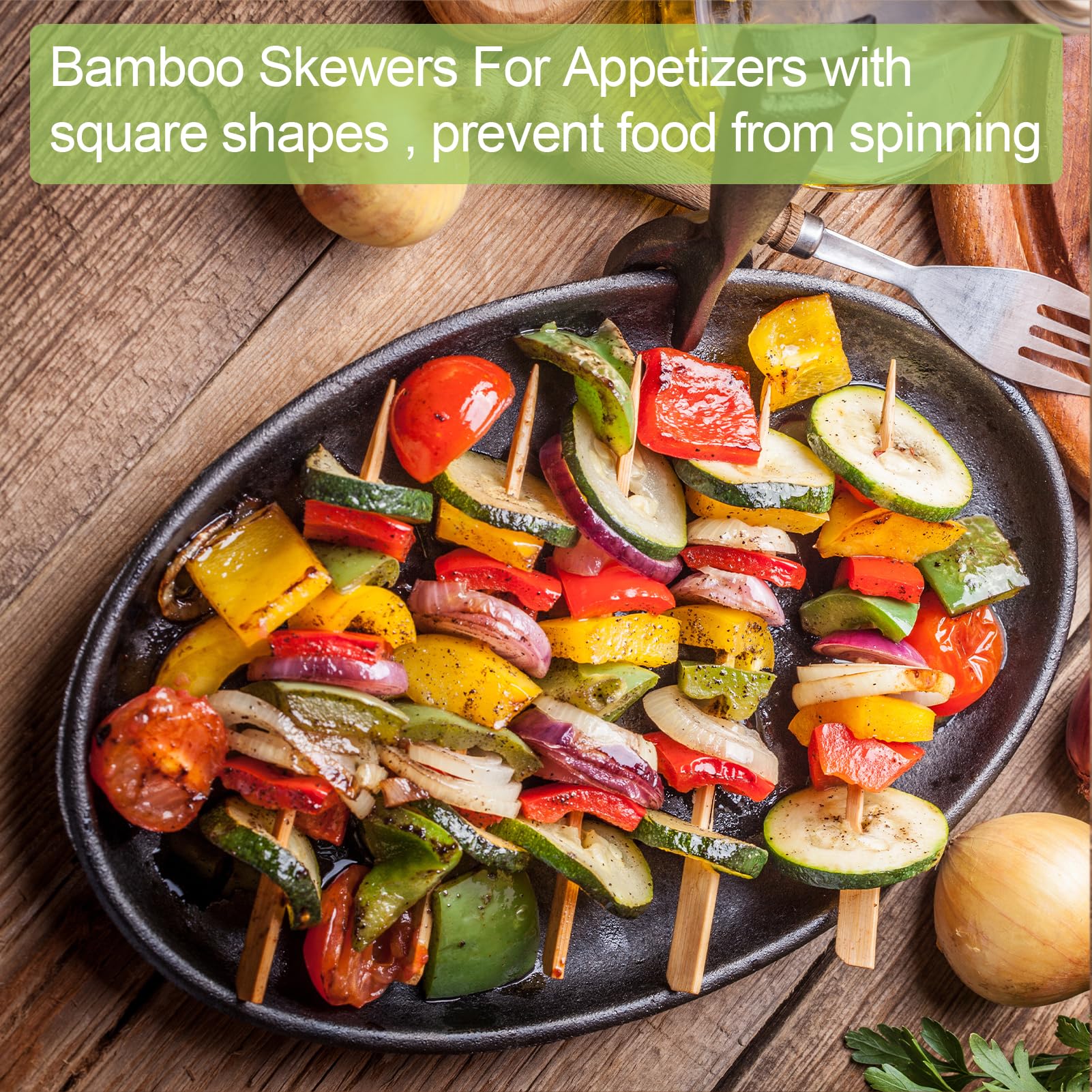 ATZNZIK charcuterie board with bamboo skewers for presentation