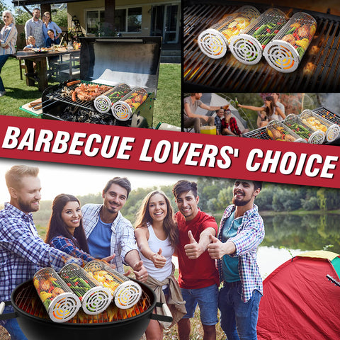 Aucma rolling grilling basket ready for outdoor use; a practical gift for outdoor cooks.