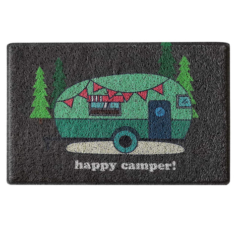Aucuda Happy Camper RV door mat at the front entrance traps dirt and moisture.