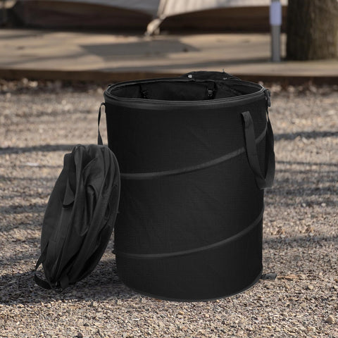 Audoyon 24-gallon collapsible trash can with gloves, ideal for easy yard cleanup.