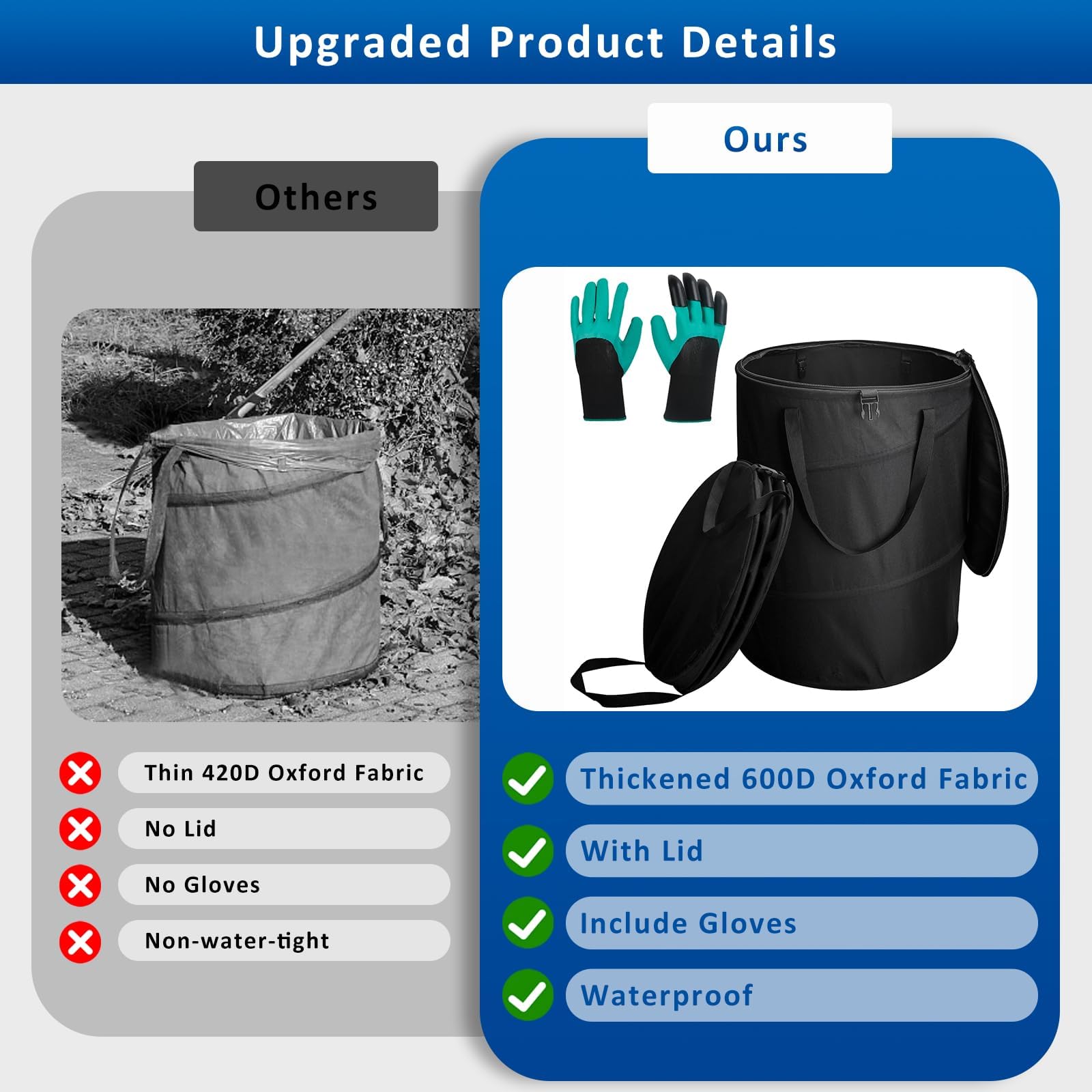 Audoyon durable Oxford leaf bags with reinforced stitching for outdoor durability.