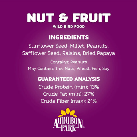Audubon Park Nut & Fruit seed supports year-round backyard bird activity.