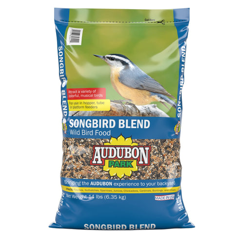 Audubon Park Songbird Blend bag front label for backyard feeding.