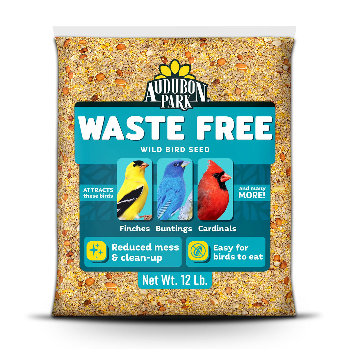 Audubon Park Waste Free Seed bag shown for tidy outdoor feeding.