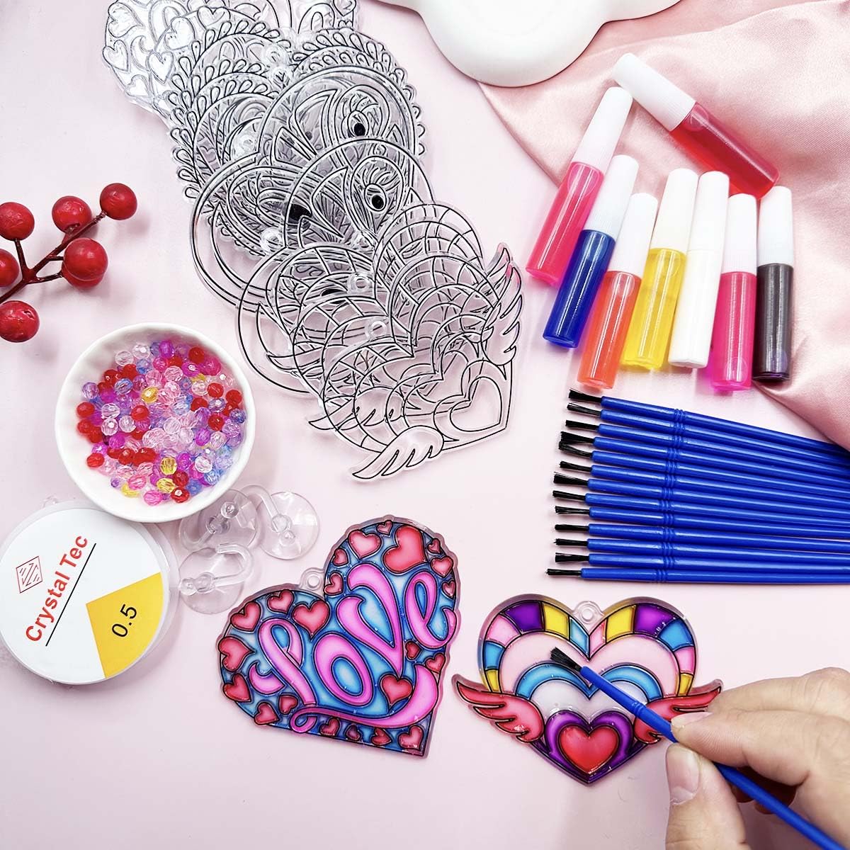 AUEKIV heart suncatchers paint colors set showing eight valentines hues