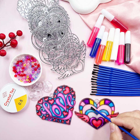 AUEKIV heart suncatchers paint colors set showing eight valentines hues