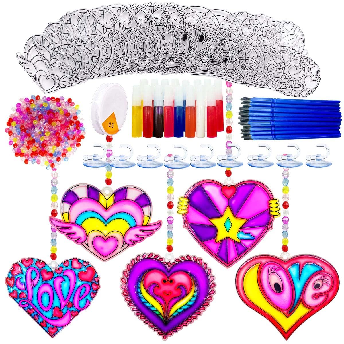AUEKIV Valentines heart suncatchers kit pack ready for vibrant window art