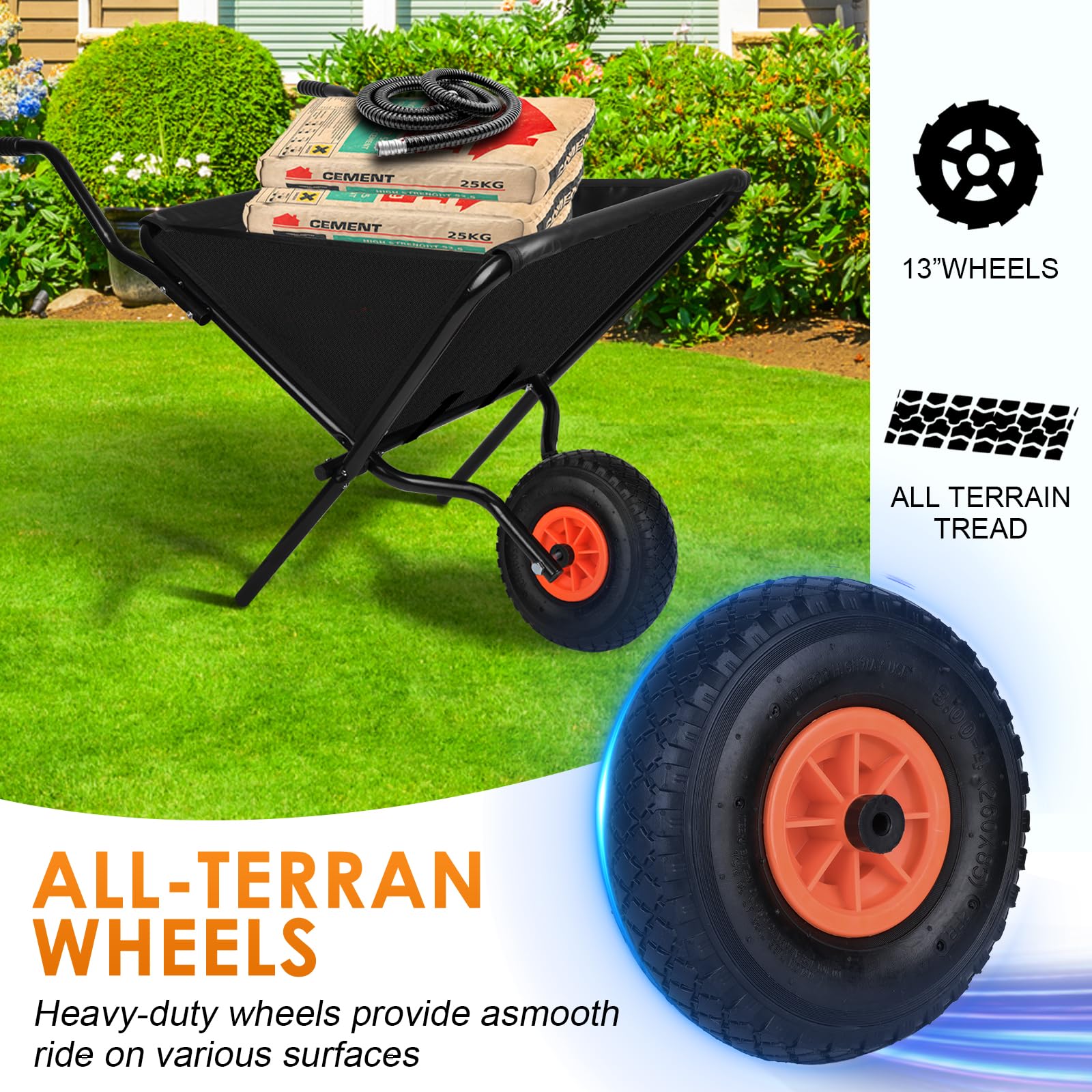 AuFox 13-inch pneumatic tire provides reliable traction on uneven ground