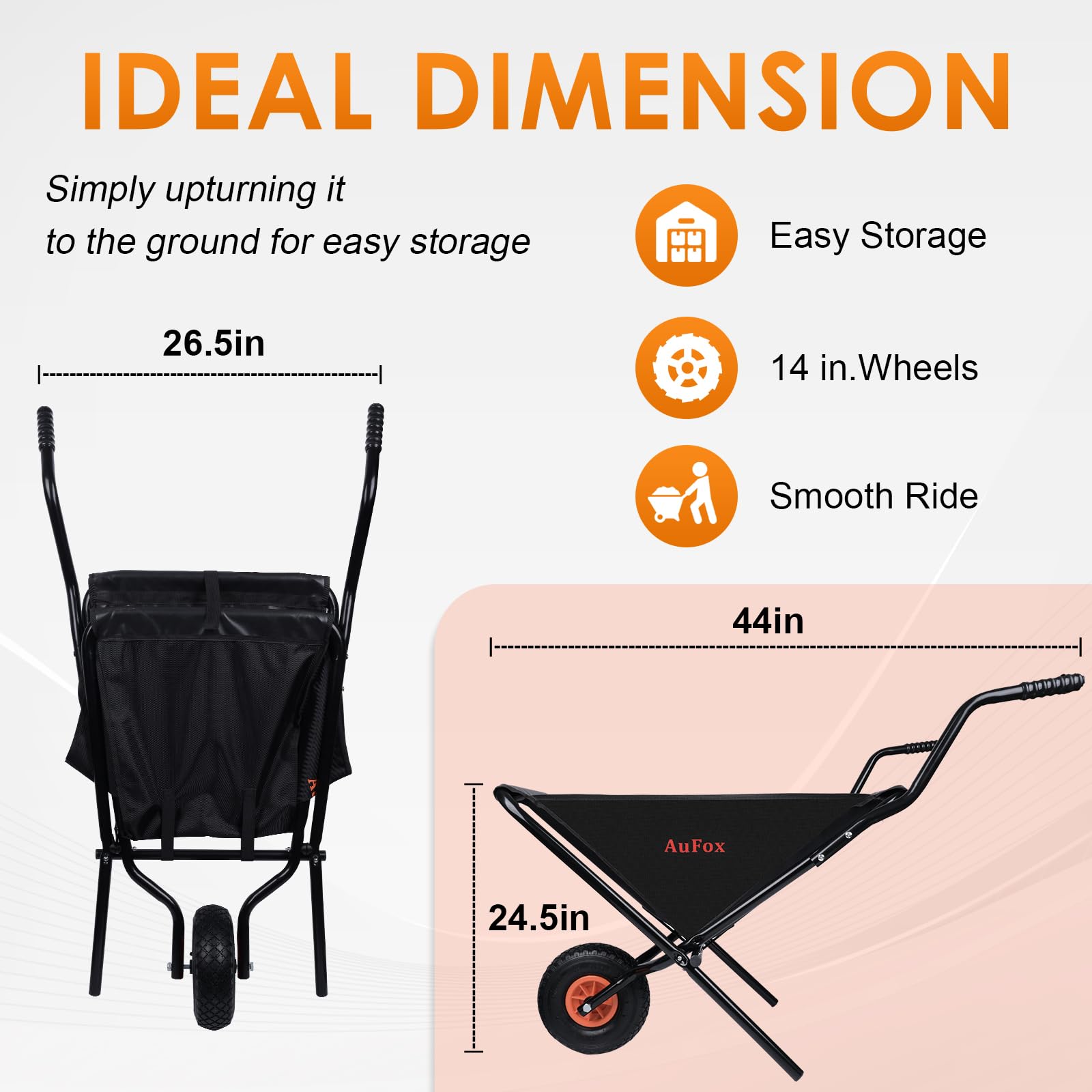 AuFox wheelbarrow shown during quick assembly for yard tasks