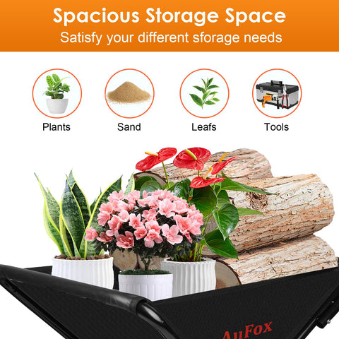 AuFox collapsible wheelbarrow folded for compact storage