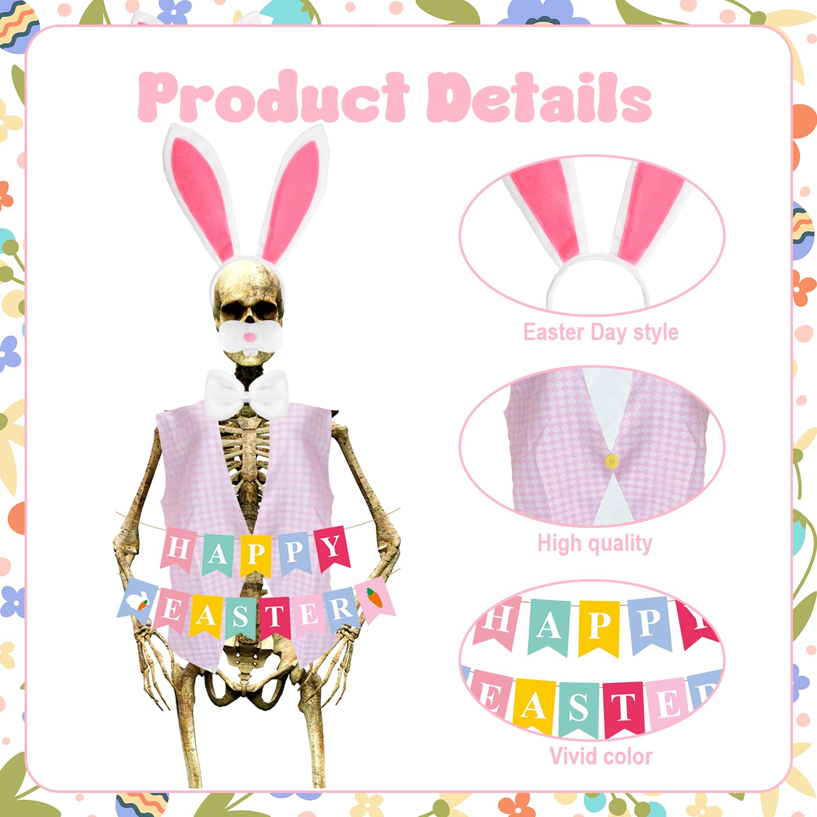 Augacage Easter skeleton bow tie enhances giant skull costume appeal