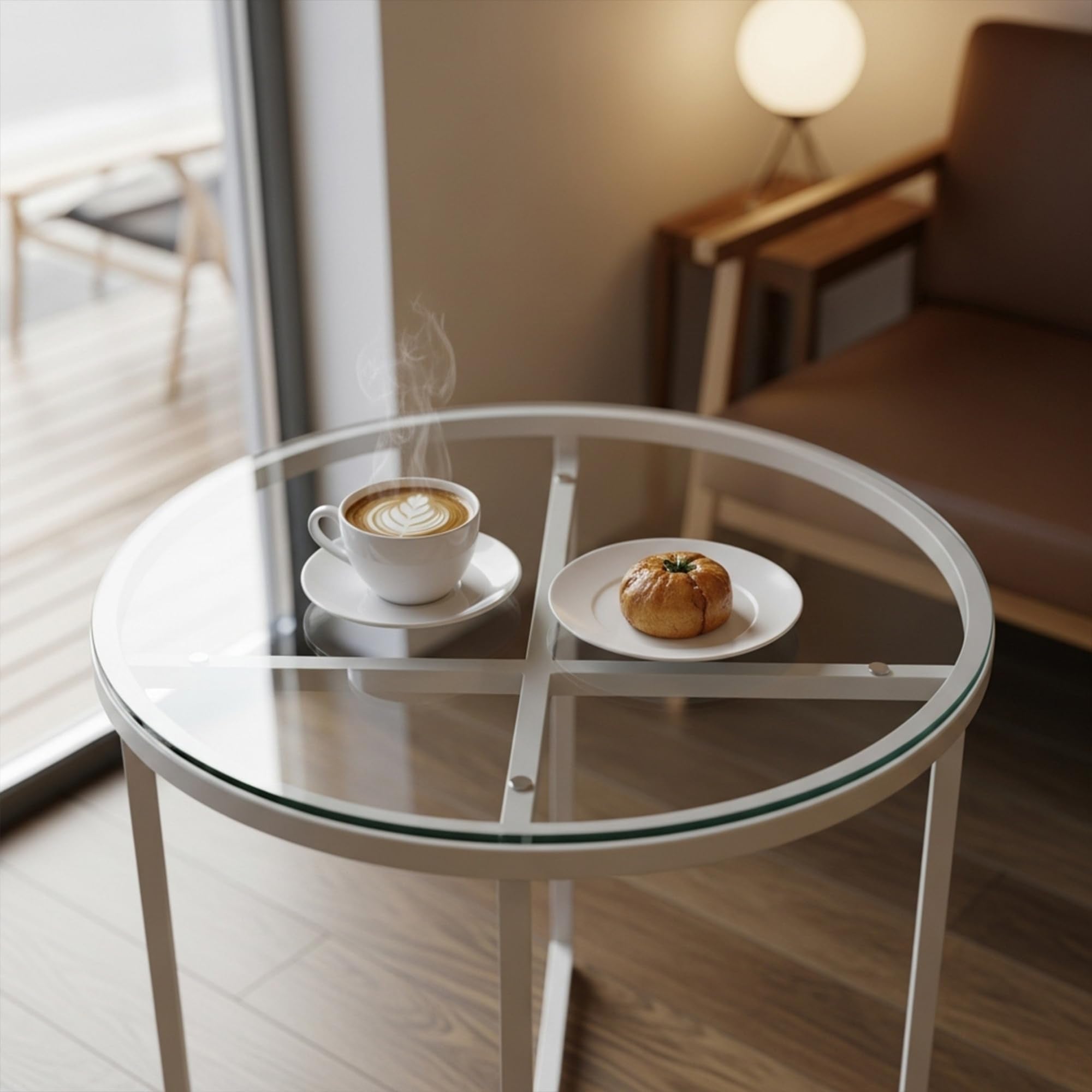 Augeno round glass top suited for patio and outdoor use