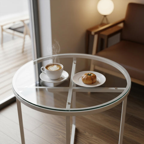 Augeno round glass top suited for patio and outdoor use
