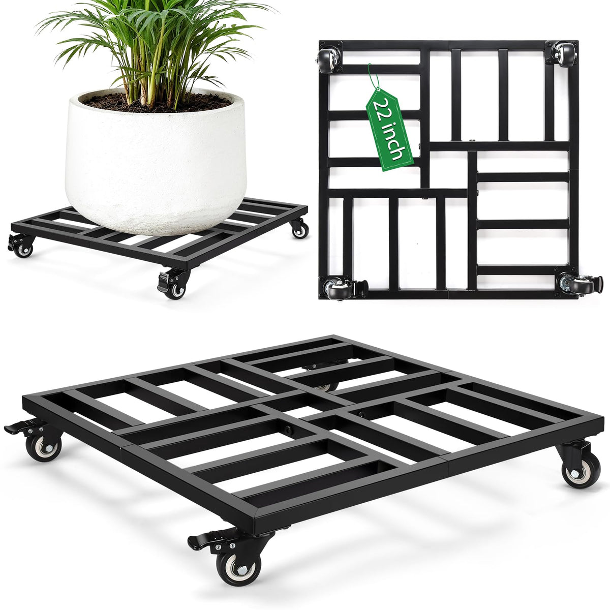 AugFir 22-Inch plant caddy wheels move large pots indoors and outdoors, without floor scratches.