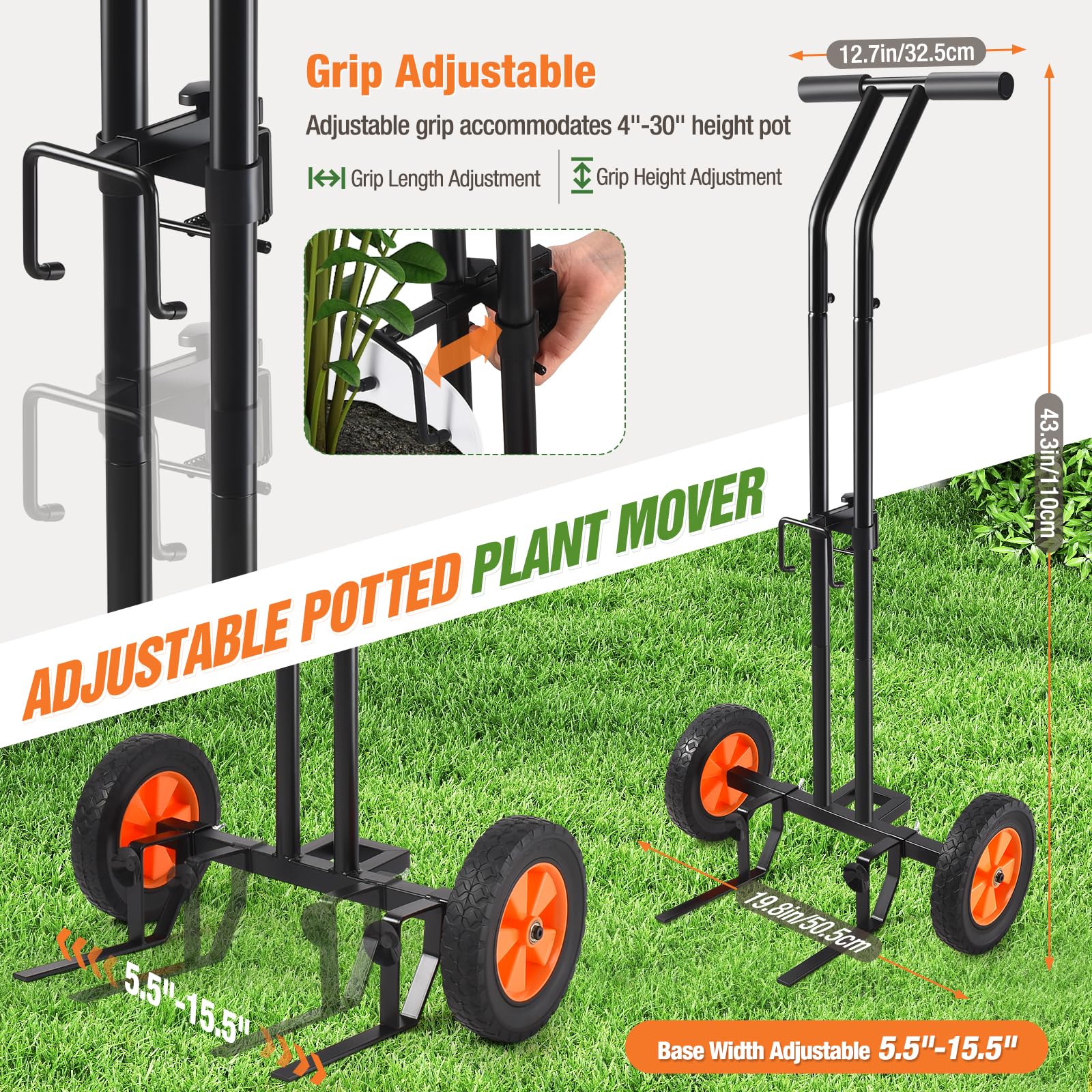 AugFir 8-inch wear-resistant wheels tackle steps and uneven surfaces.