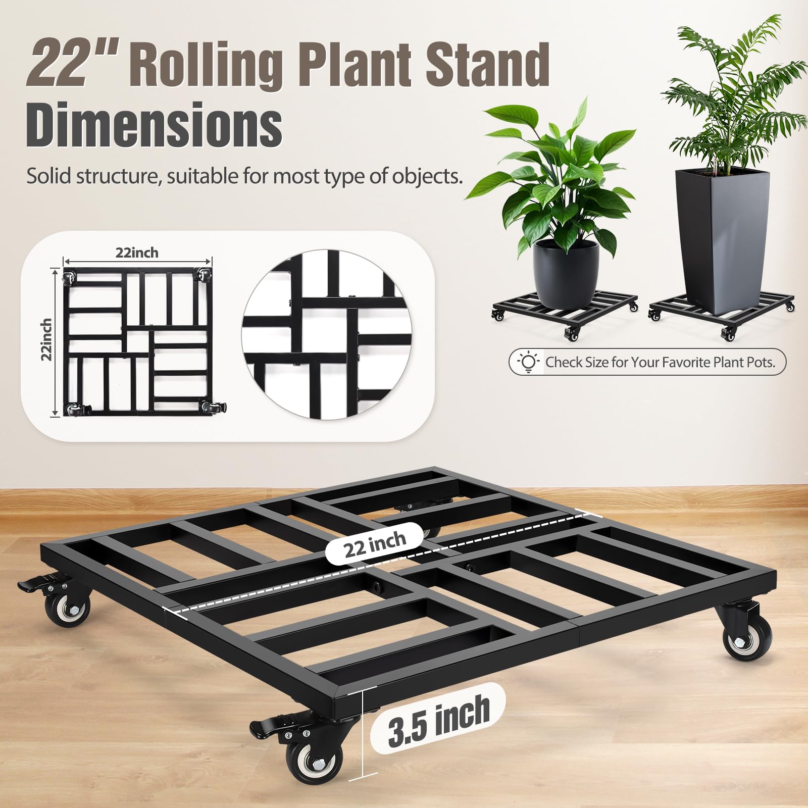 AugFir rolling cart moves heavy pots from patio to living room smoothly.
