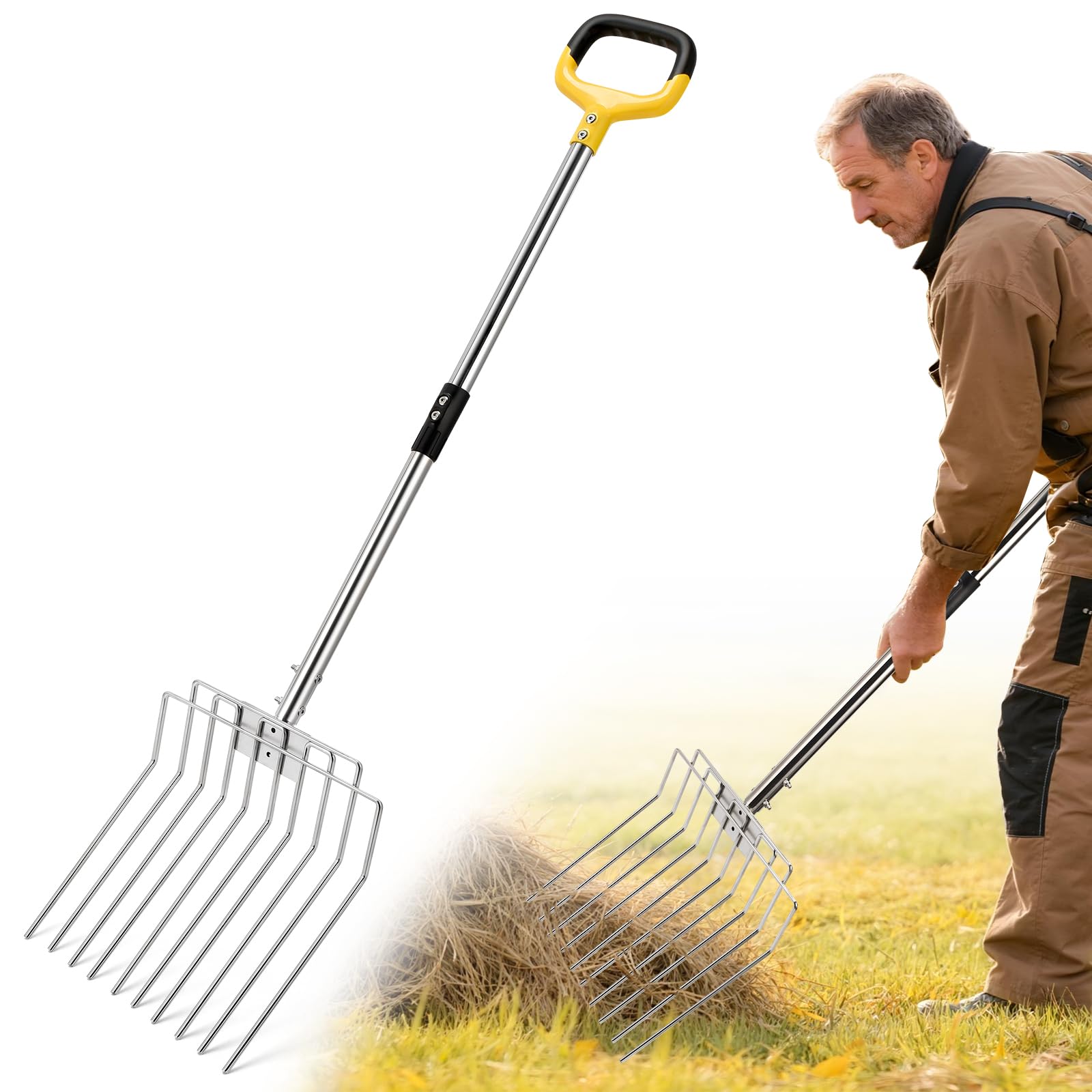 AugFir Pitchfork 50in stainless steel shaft for heavy-duty garden tasks