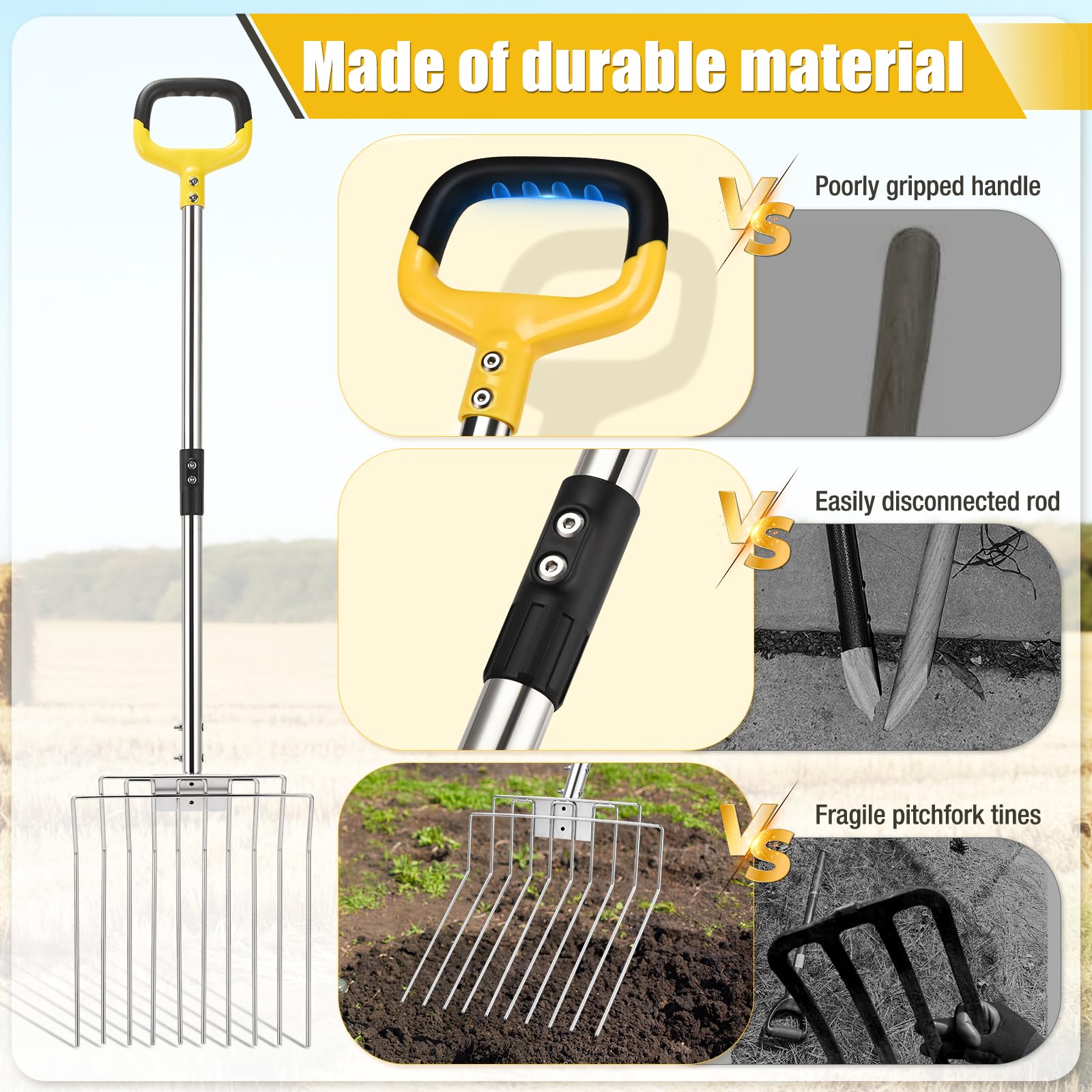 AugFir Pitchfork double weld tines provide deep penetration