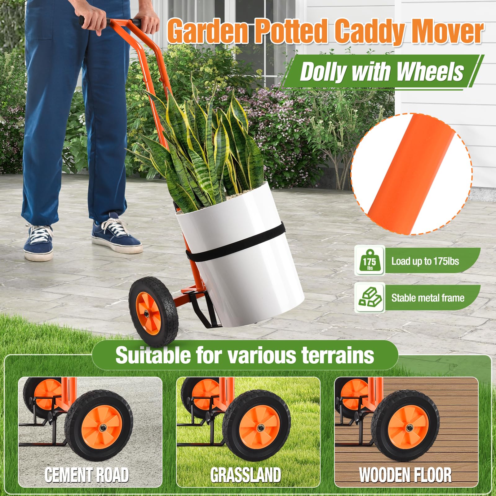 AugFir plant dolly adjustable grip arm secures pots of various sizes