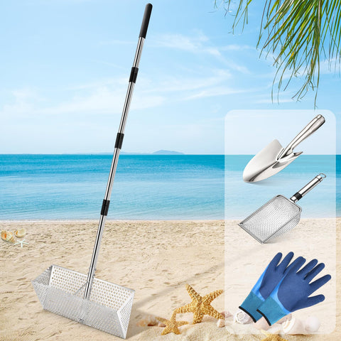 AugFir Sand Flea Rake handle view, ideal for extended reach on sandy shores.