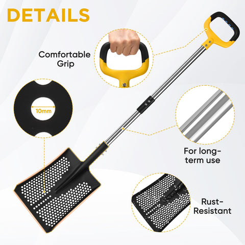 AugFir sand sifter shovel showing stainless steel head for durability