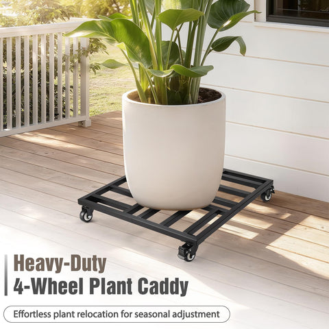 AugFir square plant stand with black finish and grid design resists moisture and weather.
